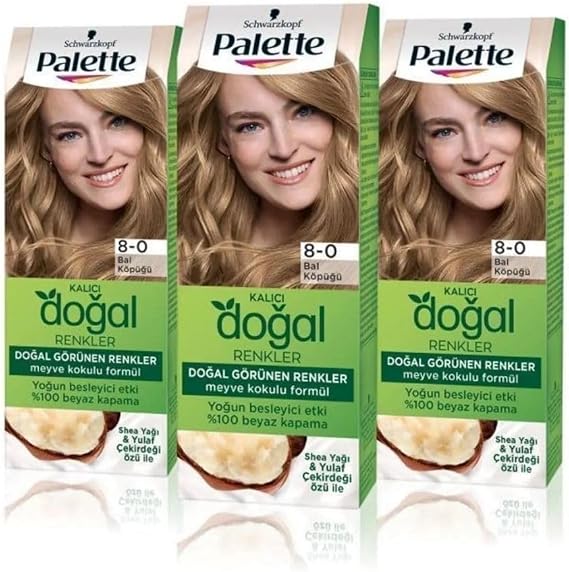 Palette Kalıcı Doğal Renkler 8-0 Bal Köpüğü Shea Yağı Saç Boyası X 3 Adet