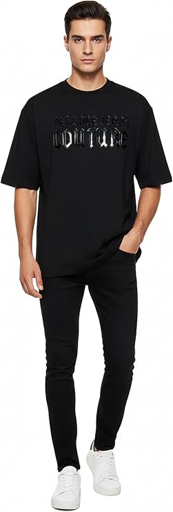 VERSACE JEANS COUTURE Black Mens Gothic Graphic Oversized T-Shirt