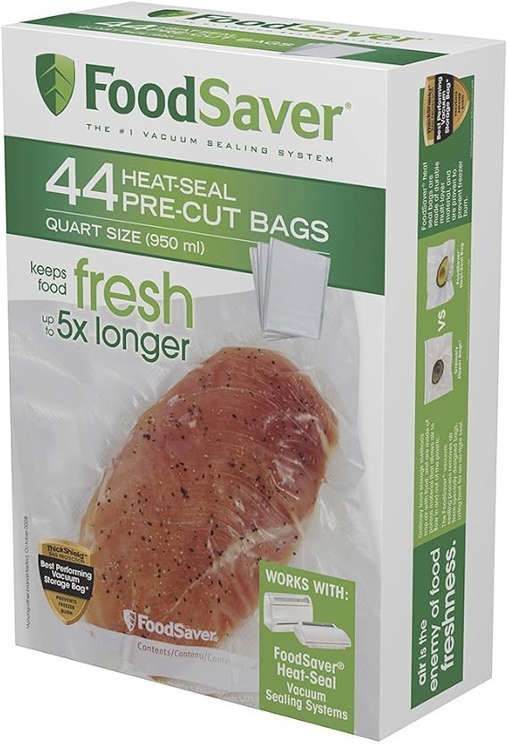 FoodSaver FSFSBF0226-FFP 1-Quart Precut Heat-Seal Bags, 44 Count, Frustration-Free -Packaging,Frustration-Free -Packaging