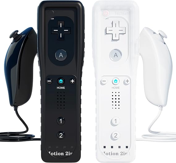 2 Sets Remote Controller for Wii, Replacement Remote Built-in Motion Plus Controller and Nunchuck (Black White)