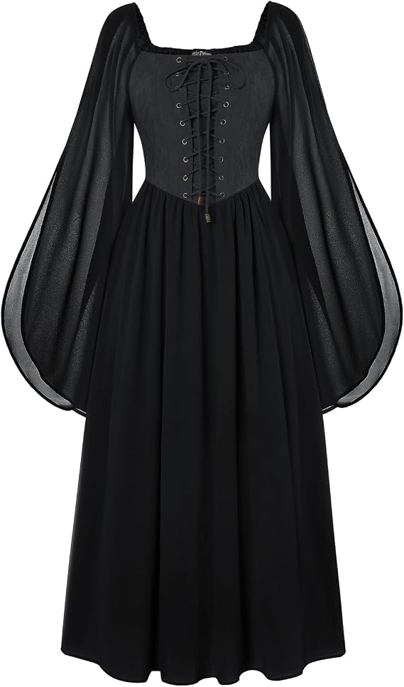 Scarlet Darkness Renaissance Costume Women Pirate Dresses Bell Sleeve Medieval Ren Faire Dress with Pockets