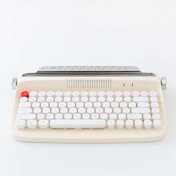 Adventurers ACTTO B303 Wireless Retro Typewriter Keyboard,Bluetooth 5.0 Keyboard with Cute Round Keycaps/Tablet Holder,Integrated Stand for Win/Mac/Android (Ivory Butter)