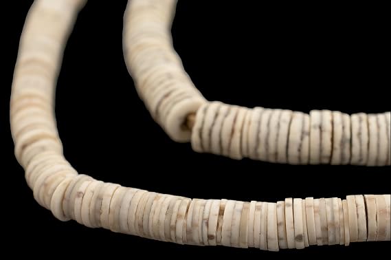 The Bead Chest Ostrich Egg Shell Heishi, African Trade Beads 10mm Kenya White 26 Inch Strand Handmade