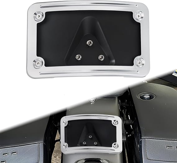 Curved Laydown License Plate Frame Mount Kit Replacement for 3148 Fit for Harley 3 Hole Mount Motorcycle Models, Chrome