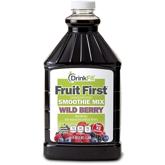 DrinkFit Fruit Smoothie | Real Fruit Puree, Low Sugar, Gluten:Free & Non:GMO, Wildberry Smoothie Mix : Makes 32 Smoothies, 64 Fl Oz (Wild Berry)