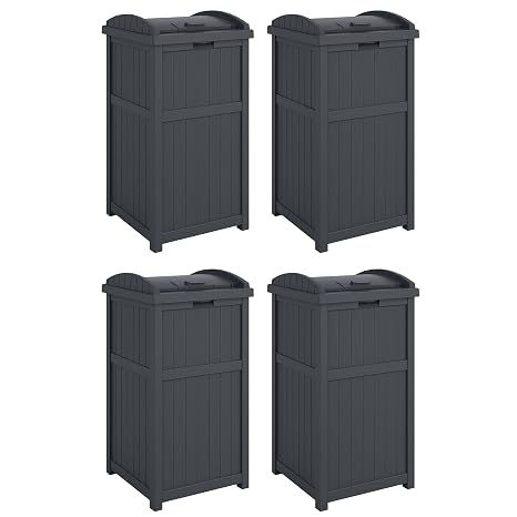 Suncast 4 Pack Outdoor Waste Bin Trash Hideaway Container with Latching Lid, 33 Gallon Capacity