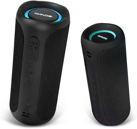 Portable Speaker, Wireless Bluetooth Speaker, IPX7 Waterproof, 25W Loud Stereo Sound, Bassboom Technology, Built-in Mic, 16H Playtime with Lights for Home Outdoor