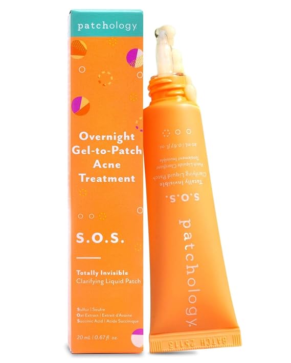 Patchology S.O.S. Overnight Acne Solution, Gel-to-Patch Clarifying Liquid Patch 2.9% Sulfur, 3% Niacinamide, Dries Clear, Fast Results, Makeup Safe, Pregnancy Safe, Face & Body Use
