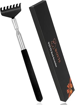WOVTE Back Scratcher, Black Portable Extendable Stainless Steel Telescoping Back Massager Stocking Stuffers Christmas Gifts for Adults Men Women Itch Relief 7.87 to 26.77 Inch
