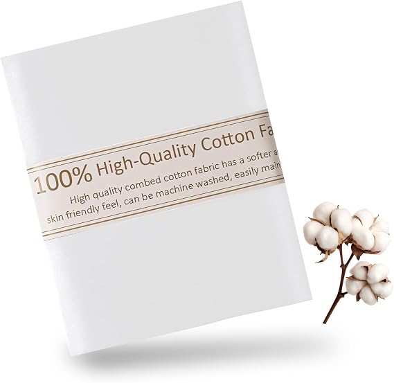 Muslin White Cotton Fabric for Sewing 59 Inch Wide Natural 100% Cotton Poplin Fabric by The Yard Soft Embroidery Cotton Material Apparel Cloth (White, 2 Yard)