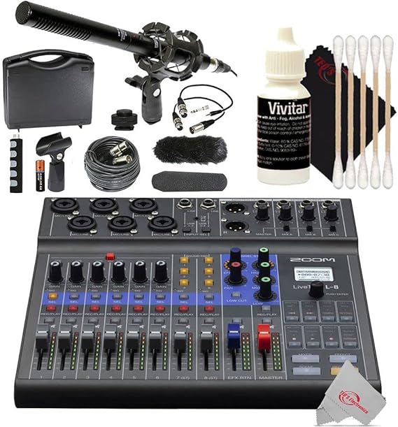 Zoom LiveTrak L-8 Portable Podcast 8-Track Digital Mixer And Multitrack Recorder + Accessory kit