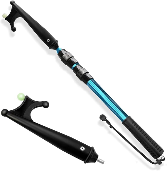 KOMCLUB Telescopic Boat Hook Aluminium Lightweight Push Pole Multi-Purpose Extendable Pole Non-Slip Rubber Handle with Luminous Beads Plastic Hooks and Lanyard for Docking and Mooring