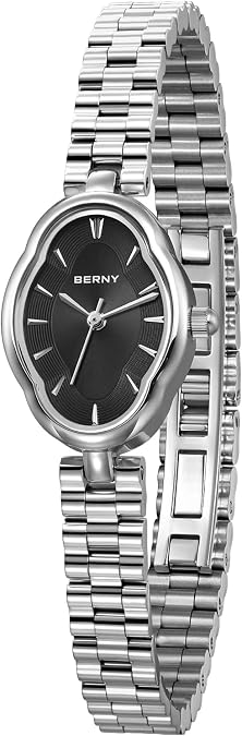 BERNY Dainty Silver Watch for Women Japanese Quartz All Stainless Steel