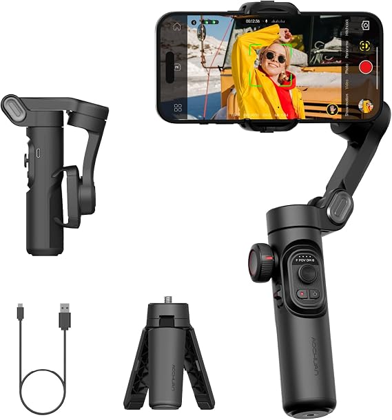 AOCHUAN Smart XE w/Focus/Object Track Gimbal Stabilizer for iPhone Gimbal | Foldable Handheld Phone Stabilizer for Video Recording, 3-Axis Gimbal for iphone 17 16 15 Pro Max,Face/Object Tracking in APP
