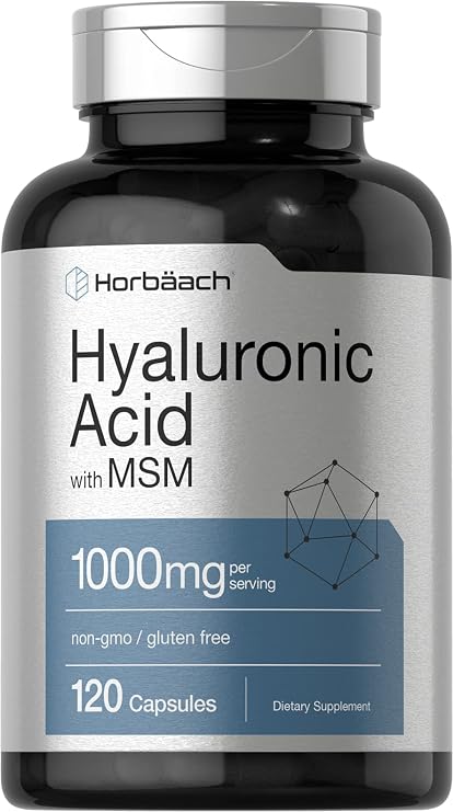 Horbaach Hyaluronic Acid with MSM | 1000 mg | 120 Capsules | Non-GMO and Gluten Free Supplement | Bioavailable Formula