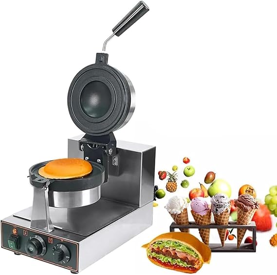UFO Burger Machine, Commercial Hamburger Press, Ice Cream Waffle Maker, Non-Stick Electric Panini Press, Adjustable Temperature 50-300C, Rotated 180