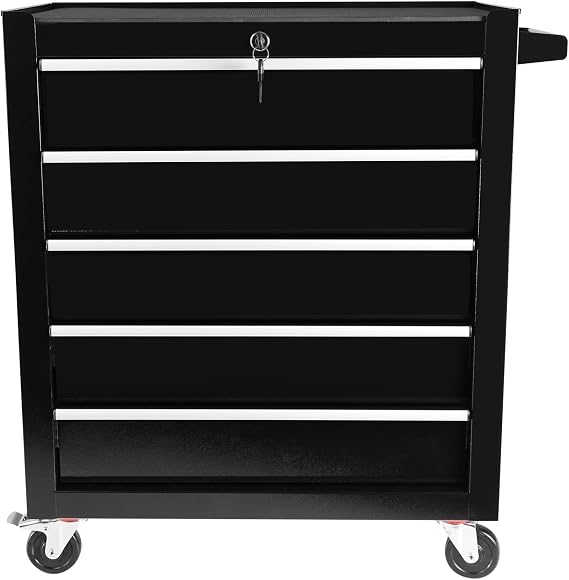 Tool Chest with 5 Drawers Standing Tool Chest with Drawers 7 Organizer Tray Divider Set & Wheels, Rolling Tool Box Organizer for Garage, Workshop, Home Craft