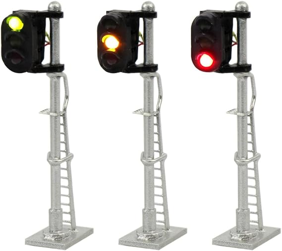 JTD1503GYR 3PCS Model Railroad Train Signals 3-Lights Block Signal N Scale 12V Green-Yellow-Red Traffic Lights for Train Layout New