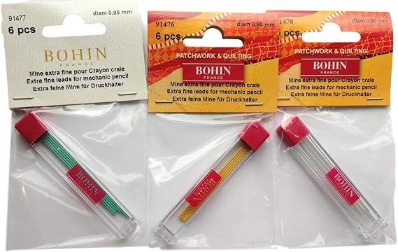 Bohin Chalk Pencil Refill- 3 Color Bundle-Yellow, Green and White