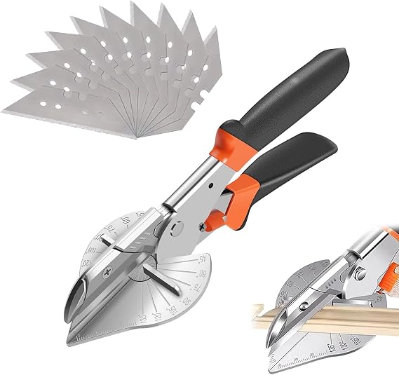 Mitre Shears - Multi Angle Trim Cutter for Wood PVC, 45 to 135 Degrees Gasket Shear Miter Shears Wood Cutting Tools with Replaceable Blade, 10 Spare Blades Included