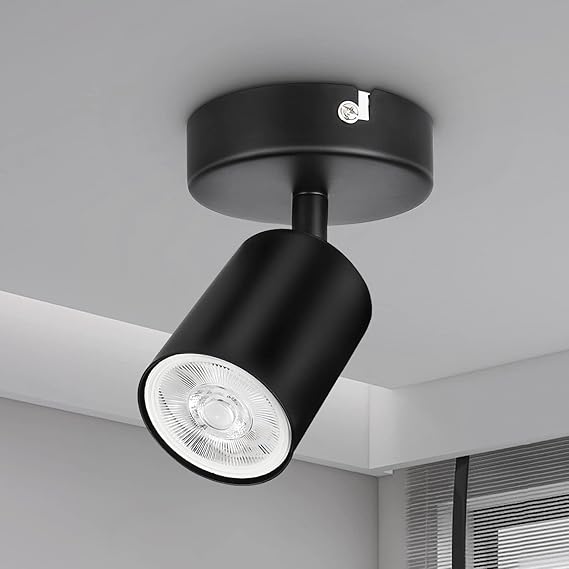 Wall Light Spotlight Indoor in Matt Black Adjustable Spot Light with GU10 Socket LED Compatible Industrial Ceiling Wall Spot Light for Kitchen Lounge Bedroom Dining Room | 350° Adjustable Interior Wall Lamp and Ceiling Spotlights for Kitchen Bedroom Living Room, Max. 50W, Without Bulb