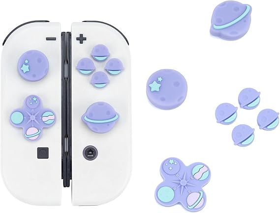 GeekShare Cute Cross D-Pad Button Caps Silicone Thumb Grips Set, ABXY Key Buttons Sticker Joystick Cover Caps Compatible with Switch/OLED - Happy Planet
