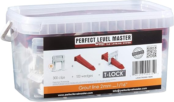 1/16" T-Lock TM Complete KIT Anti lippage Tile leveling system by PERFECT LEVEL MASTER TM 300 spacers & 100 wedges in handy bucket ! Tlock