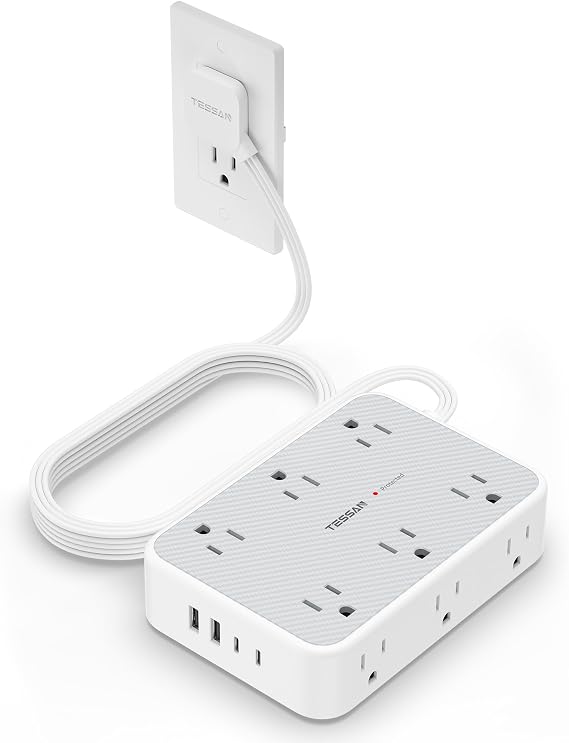 TESSAN Surge Protector Power Strip, 15FT Flat Extension Cord