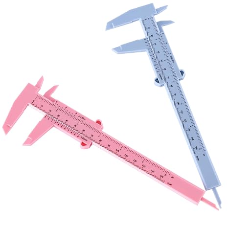 Eyebrow Measuring Ruler, Brow Mapping Tool, Mini Vernier Caliper Double Scale, Plastic Sliding Gauge Ruler for Micro Blading Eyebrow Tattoo Brow Artists (2 Pack, Pink & Blue)
