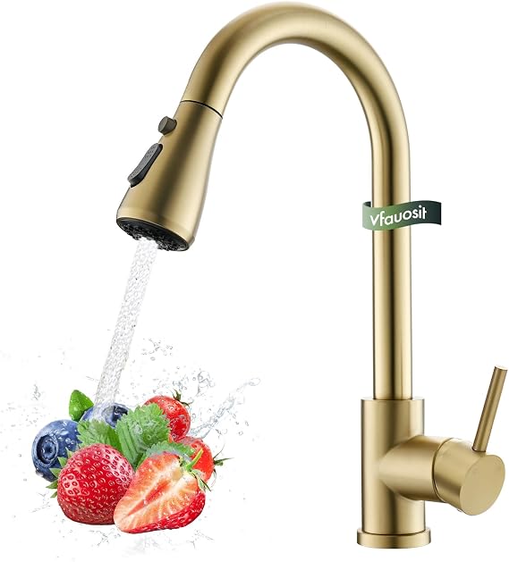 VFAUOSIT Kitchen Faucet with Pull Down Sprayer, Brushed Gold High Arc