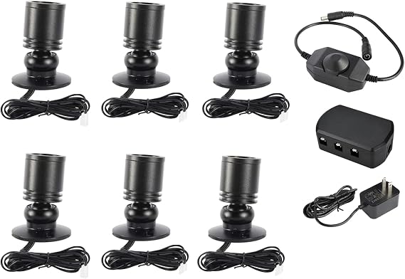 Dimmable LED Mini Spotlight Jewelry Showcase Indoor Display Lights Black Shell Surface Mount Under Cabinet Lights Kit 6 Pack with Remote White Light [Energy Class G]