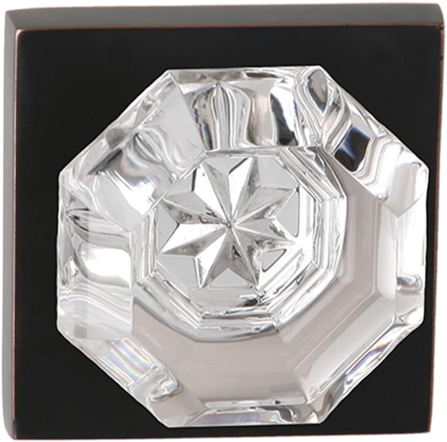 Delaney Hardware Bravura 925 Bancroft Knob Privacy Lockset with Modern Square Trim Crystal Door Knob for BedroomBathroom, Oil Rubbed Bronze