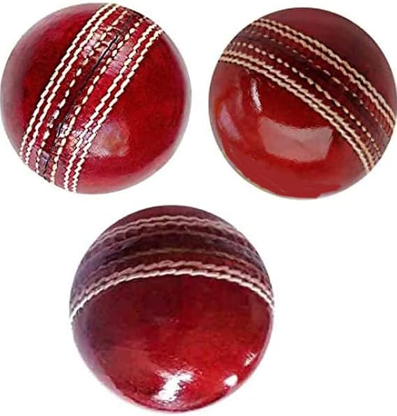 Leather Cricket Ball for Competition Practice (Red, Pack of 3)
