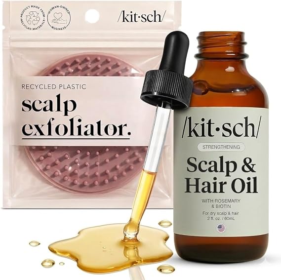 Kitsch Hair Scalp Massager, Shampoo Brush, Scalp Scrubber and Exfoliator + Rosemary Oil for Hair Growth and Healthy Scalp