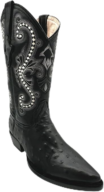 Mens J Toe Ostrich Print Leather Western Cowboy Boot