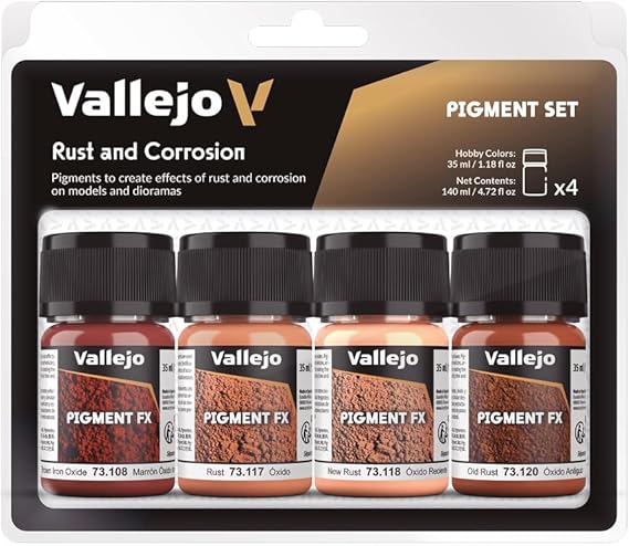Vallejo - Pigment FX Rust & Corrosion Effects, Weathering Pigments for Models & Dioramas, 4 Bottles x 35 ml (1.18 Fl. Oz.)