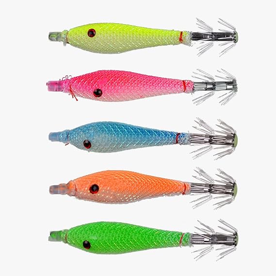 5pcs Luminous Squid Jigs Saltwater, Octopus Squid Jigs Night Fishing Lures