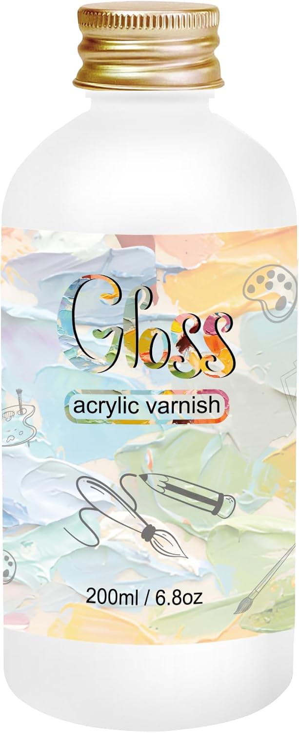 Gloss Varnish for Acrylic Painting 200 ml Acrylic Varnish Gloss Clear Varnish Keeps Paintings From Yellowing Cracking and Dust Maintains Permanent Colour (Gloss)