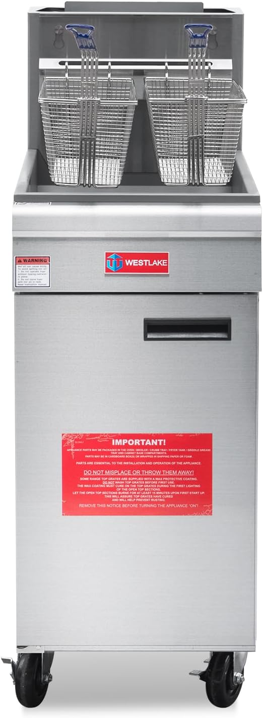 WESTLAKE Commercial Gas Deep Fryer, 3 Tube 90000 BTU