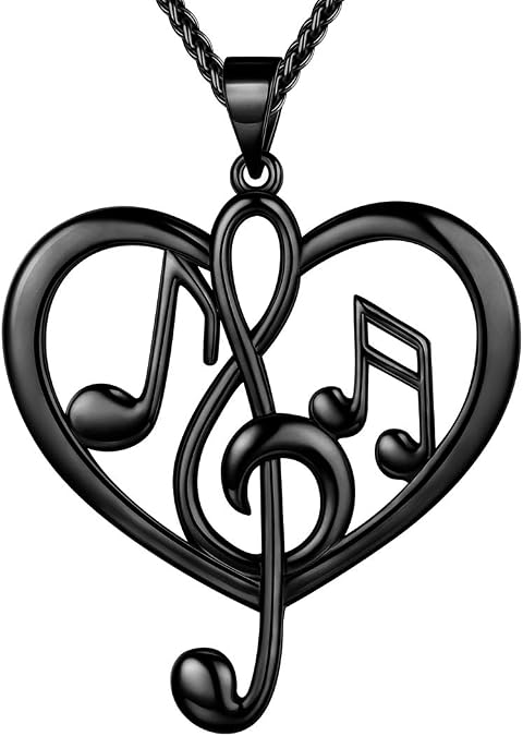 beautlace Women's Musical Note Necklace Silver/18K Gold Black Gun Plated Treble Clef Music Note Jewelry Gifts for Music Lover