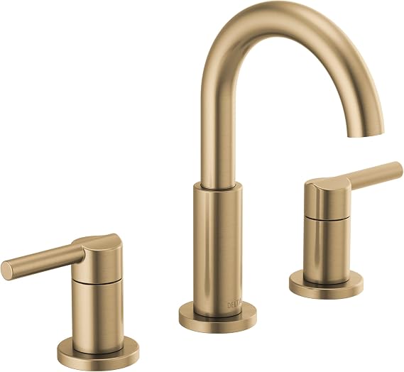 Delta Nicoli Widespread Bathroom Faucet, 3 Hole, Gold, Drain Assembly, Champagne Bronze 35749LF-CZ