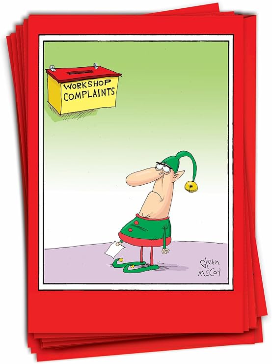 NobleWorks 12 Christmas Boxed Cards Funny Workshop Complaints B5719