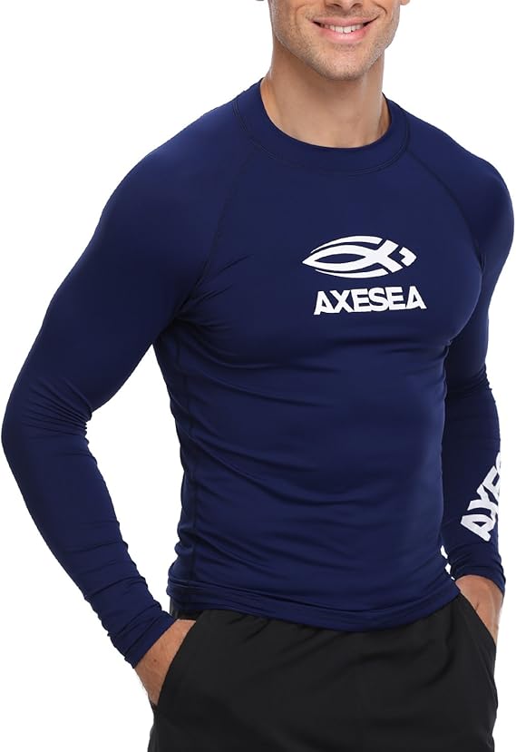 AXESEA Men Long Sleeve Rashguard UPF 50+ Rash Guard Swim Shirt Athletic Swim Tops