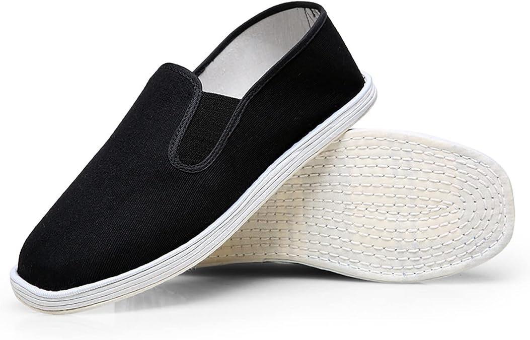 Unisex Old Beijing Cloth Shoes, Handmade Traditional Chinese Style Slip-On Breathable Cotton Sole Black Canvas Shoes, for Men/Women Martial Art Kung Fu Tai Chi Shoes