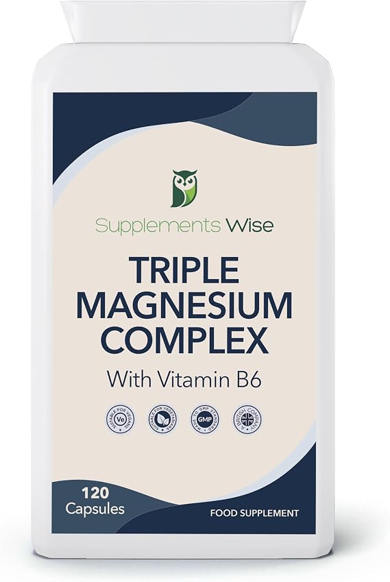 Triple Magnesium Complex - 3 in 1 Blend - Bisglycinate, Malate and Taurate with Vitamin B6 - Magnesium Complex Supplements Suitable for Women and Men - 120 High Strength Capsules