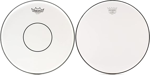 Remo Powerstroke 77 Coated Snare Drumhead - 14 inch - with Clear Dot + Remo Ambassador Classic Hazy Snare-Side Drumhead