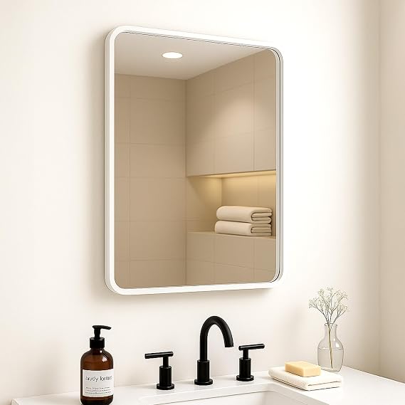 CROWNSHOP Rectangle Mirror with Black Aluminum Frame, HD Glass Wall-Mounted Mirror for Bathroom, Living Room, and Hallway, Vertical or Horizontal