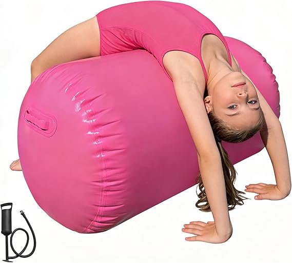 Air Roller Gymnastics 60x120cm/80X120cm, Backhandspring Training Inflatable Air Barrel Gymnastics Roller for Tumbling Cheerleading Training Yoga Gym with Manual Air Pump
