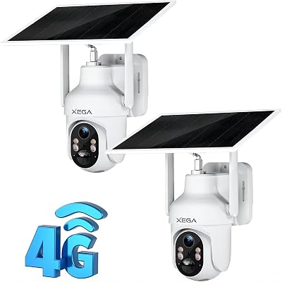 Xega 4G LTE Cellular Security Camera2 Pack with SIM Card Verizon AT&T T-Mobile,Solar Powered Wireless Outdoor Camera No WiFi,PTZ Motion Detection Siren&Warning Light Alarm TF&Cloud Storage