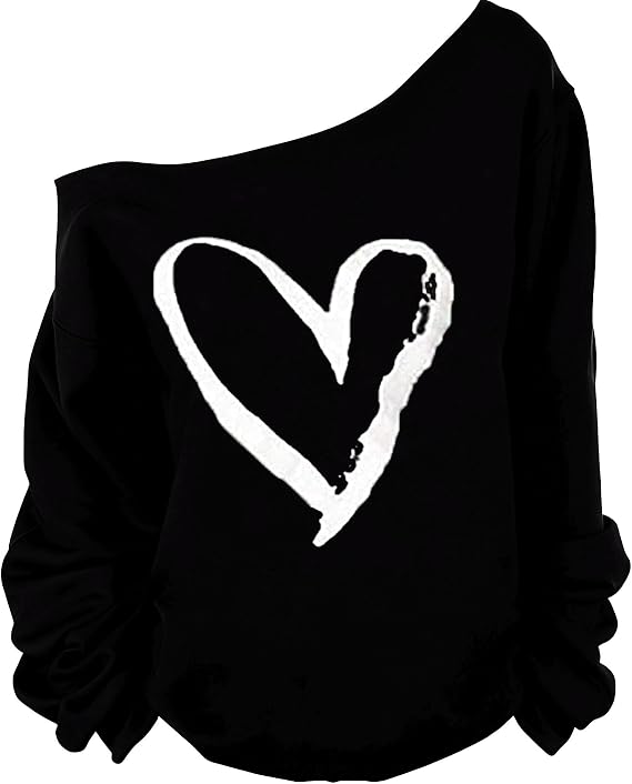 MAGICMK Womans Sweatershirt Lips Print Causal Blouse Off The Shoulder Long Sleeve Loose Slouchy Pullover Plus Size Tops